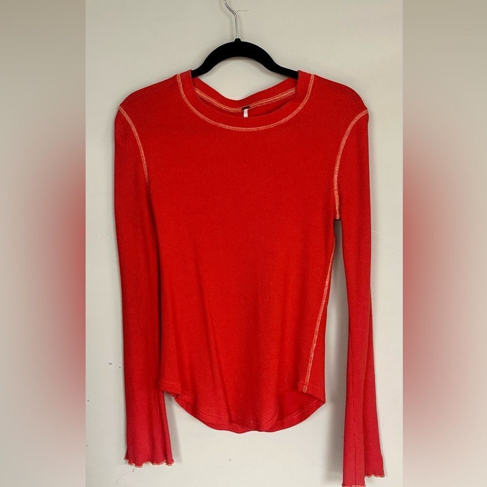 Free People Thermal Vibrant Red Long Sleeve Top - Picture 2 of 6